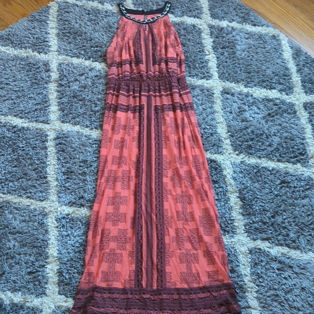 Style & Co Sleeveless Maxi Dress Halter Top Neck With Chain Embellishment Size M